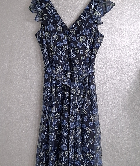 NWOT Kensie Embroidered Floral Midi Dress With Sheer Flutter Sleeves    Size 16 - Picture 1 of 11